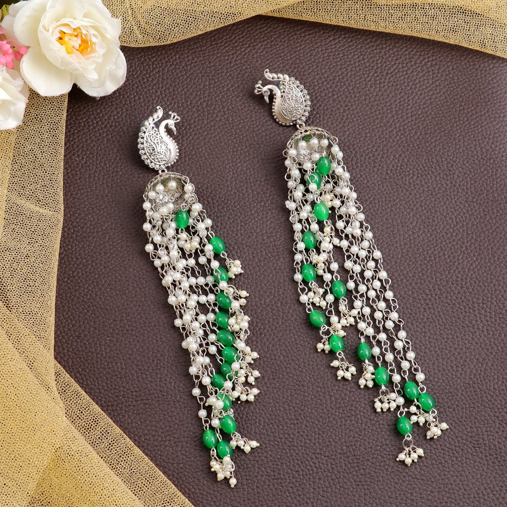 Peacock Shape Pearl Layered Jhumki Earrings image 2