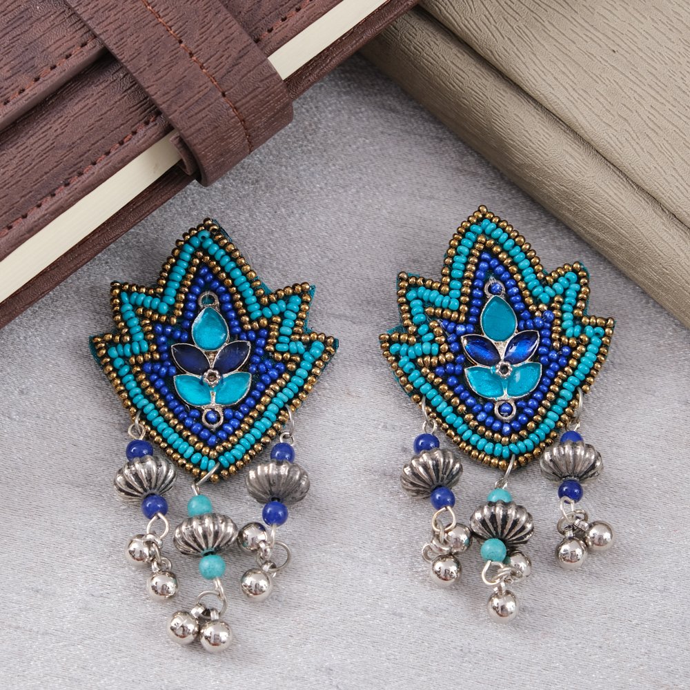 Handcrafted Beaded Blue Dangler Earrings for Women/Girl's image 3