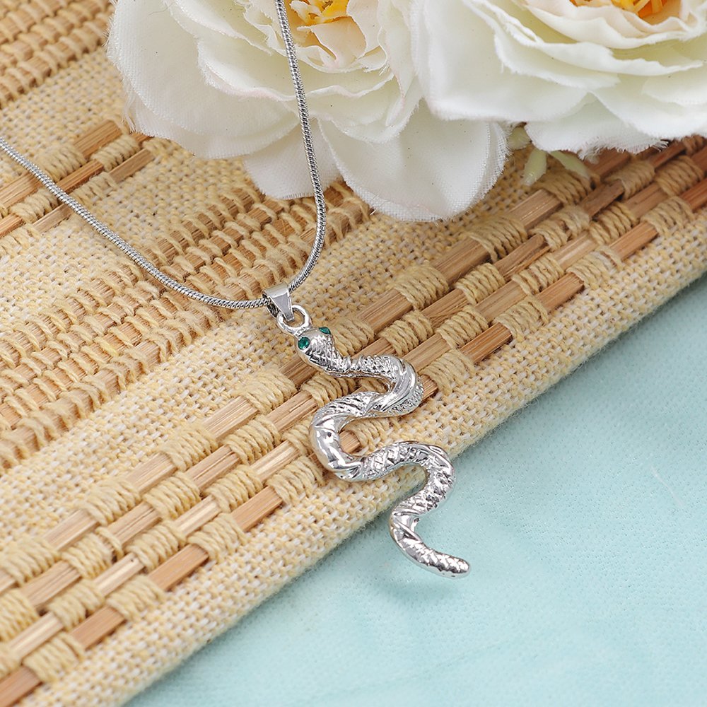 Silver-Plated Chunky Chain Snake Pendant Necklace image 2