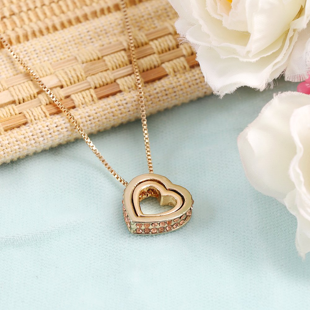 Double Gold-Plated Crystal Heart Pendant Necklace image 2