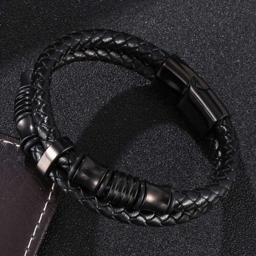 Men's Black Beaded Wrap Band Bracelet image 0
