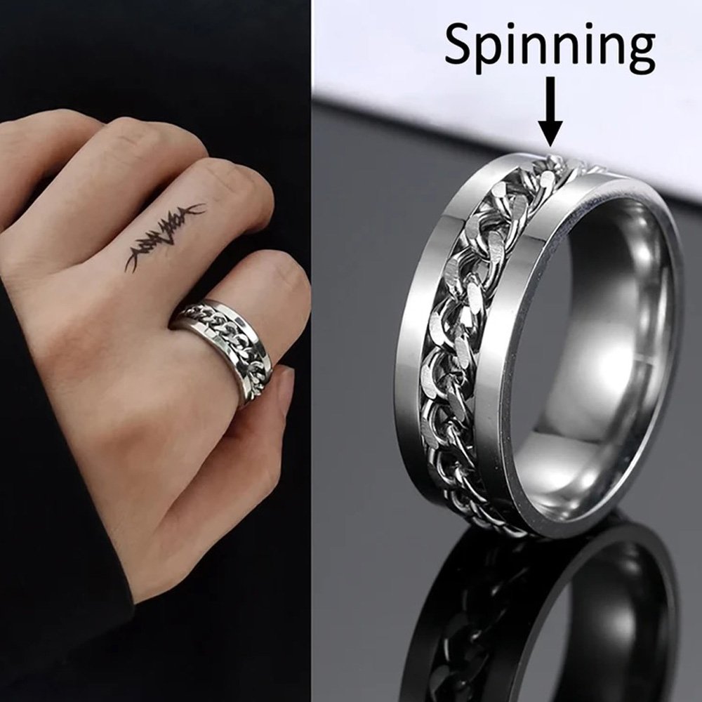 Bold Black and Silver Combo Spinner Ring image 1