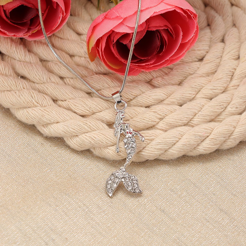 Silver Plated Crystal work Mermaid Pendant Necklace image 0