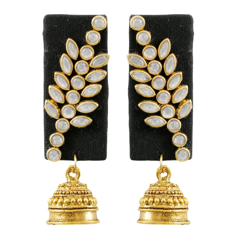 Handmade stone/Kundan black fabric jhumki Earrings image 3