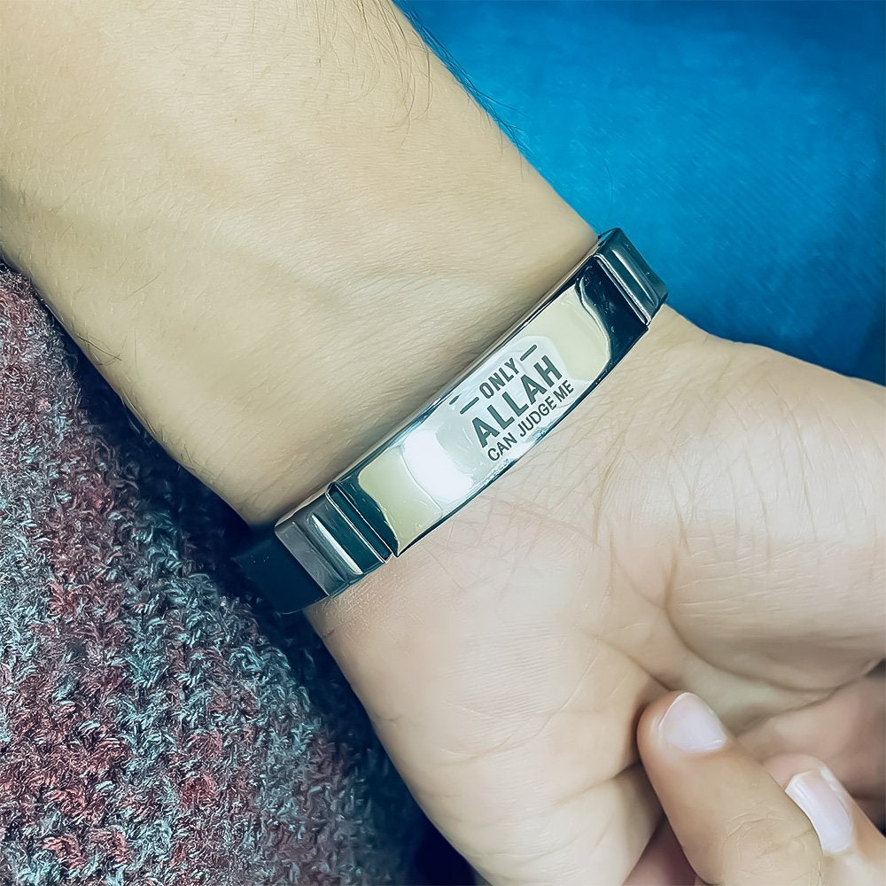 Silver-Plated Engraved Allah Word PU Leather Bracelet for Men/Women image 2