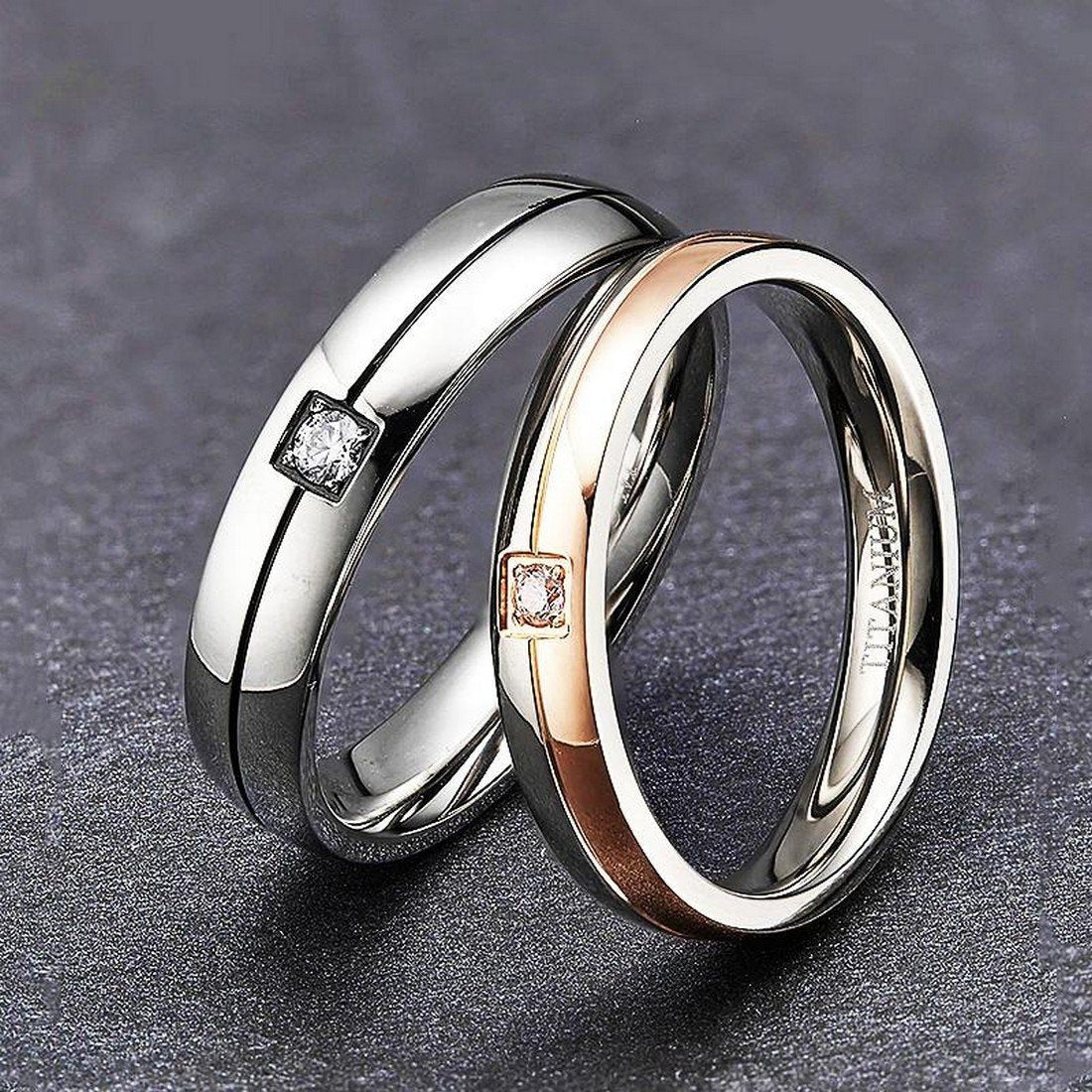 Sparkling Dual-Toned Crystal Couple Ring Set image 0