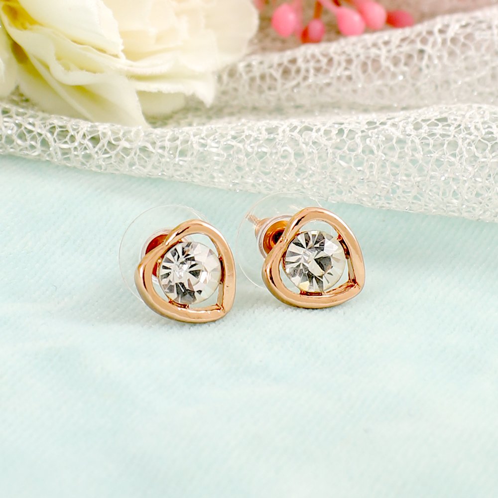 Gold-Plated Heart White Crystal Studded Earrings image 0
