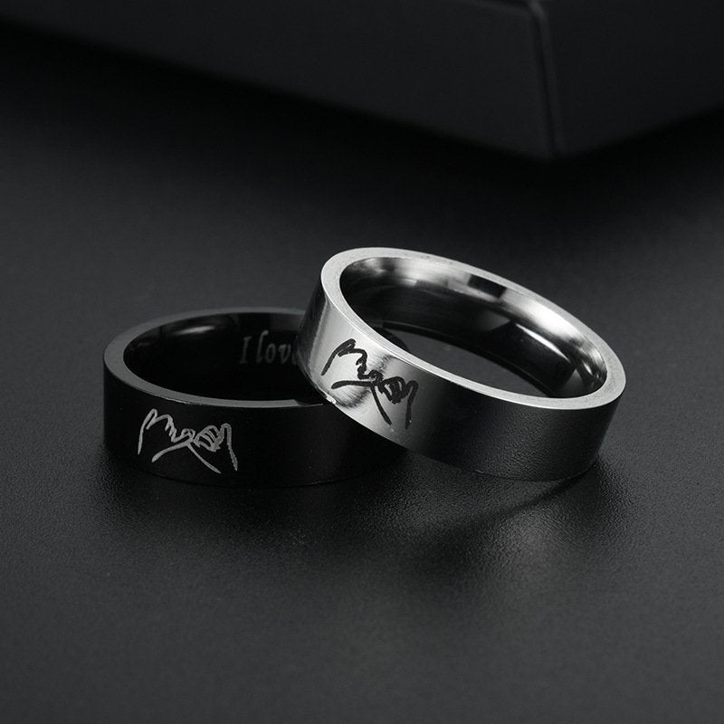 Black and Silver Promise Rings for Couples, His and Hers Matching Band Set image 2