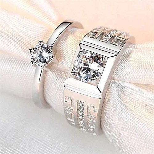 Sparkling Silver-Plated Crystal Studded Couple Ring image 2