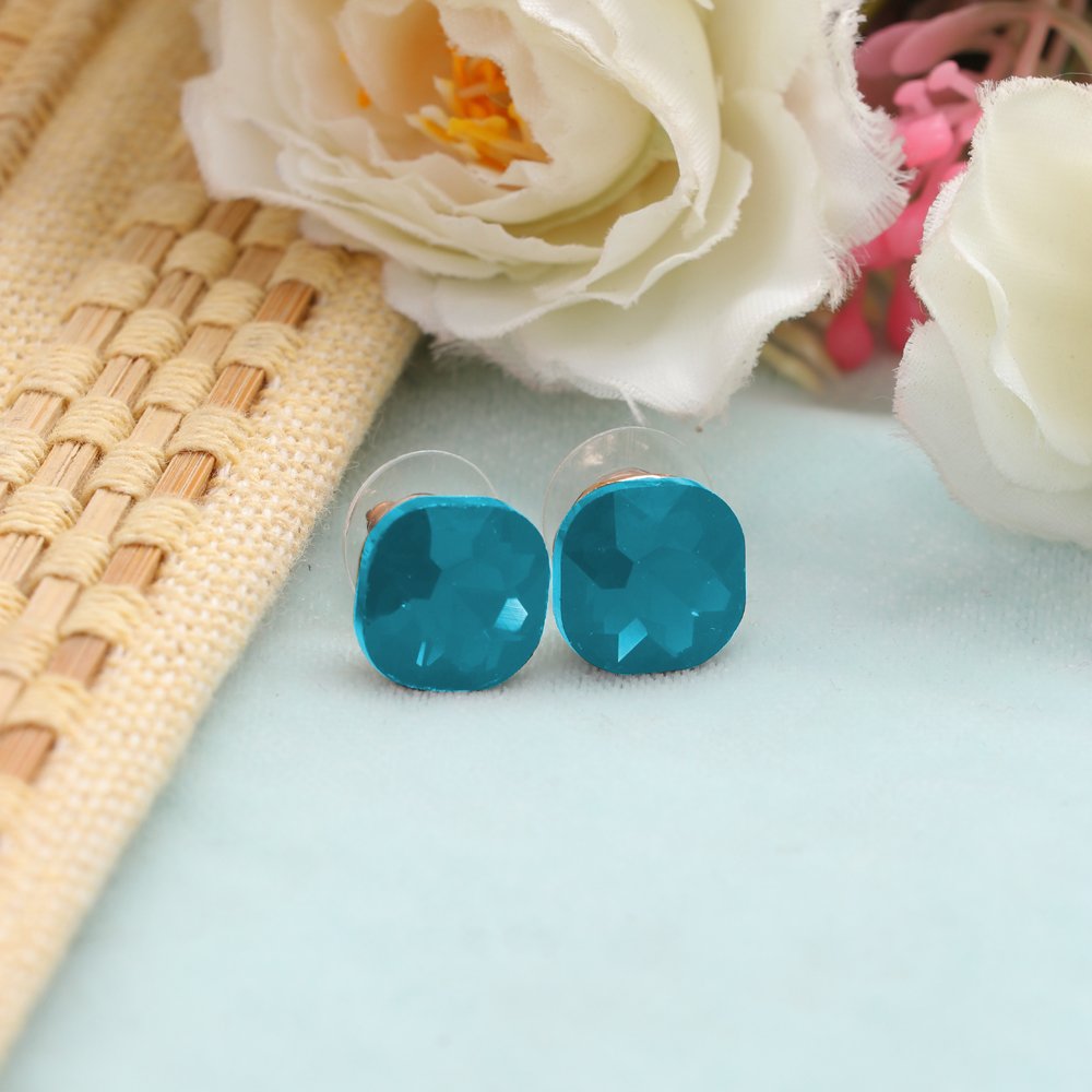 Gold-Plated Turquoise Blue Crystal Studs Earrings image 1