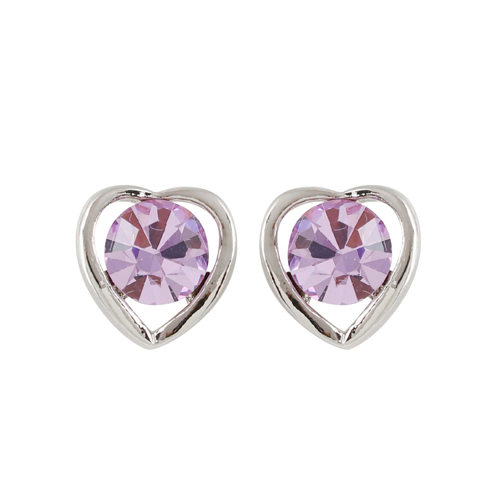Silver-Plated Heart Pink Crystal Studded Earrings image 3