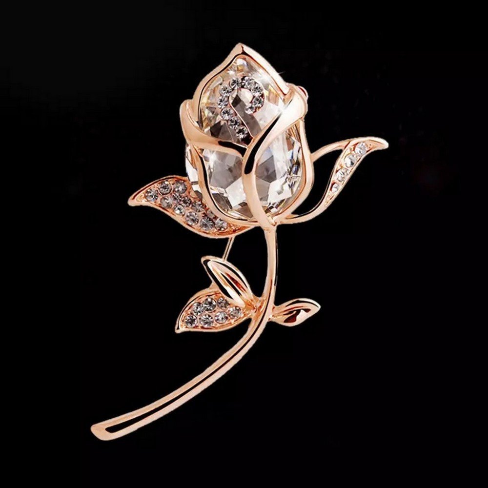 Elegant Gold-Plated Crystal Rose Petal Brooch for Men/Women image 1