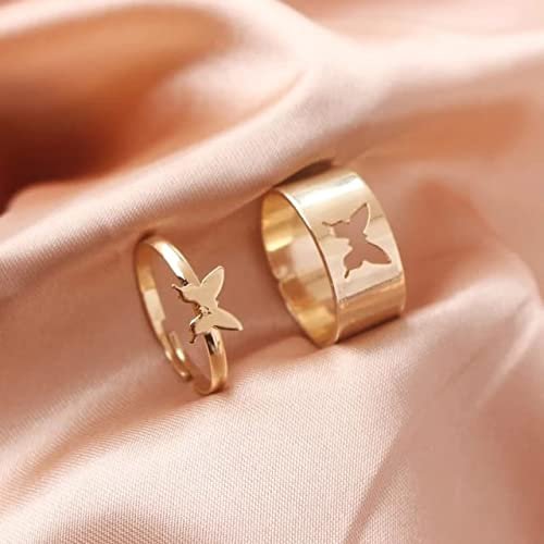 Adjustable Gold-Plated Butterfly Rings for Couples image 1