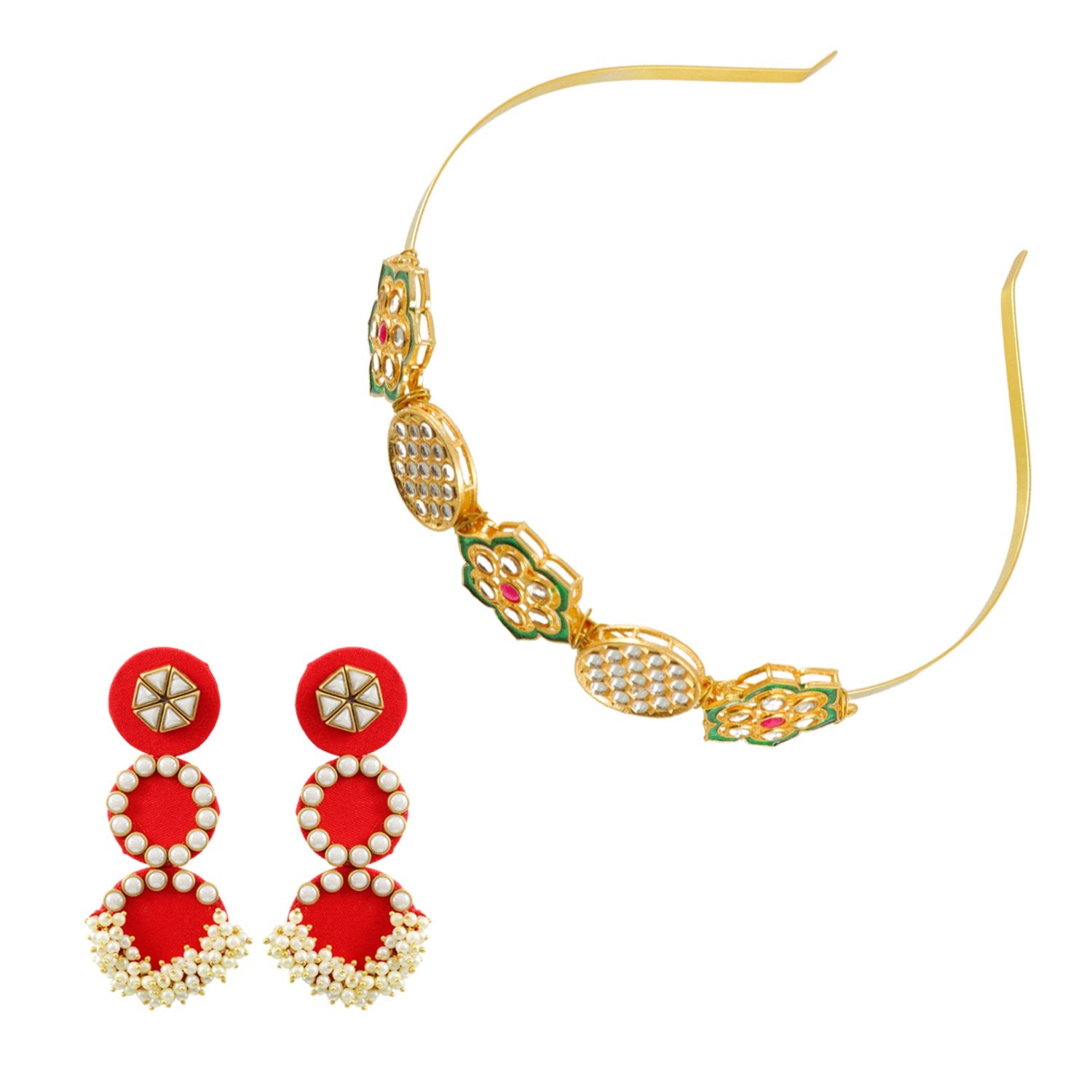 Ethnic Mathapatti Hairband and Earrings Set image 3