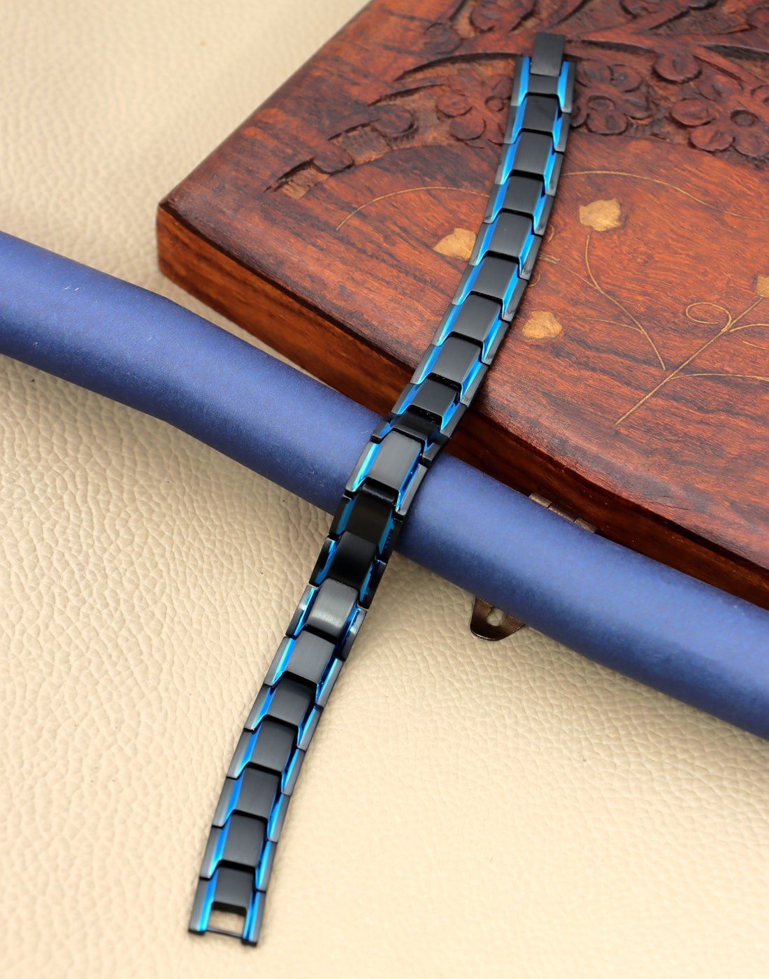 Black Blue Stainless Steel Bio Magnetic Bracelet image 1