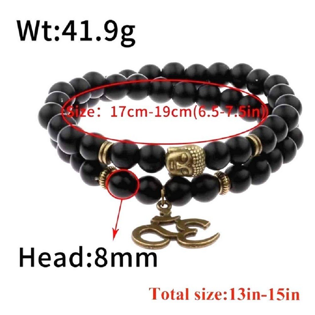 Single Long String Black Beads Buddha and Om Matte Bracelet image 2