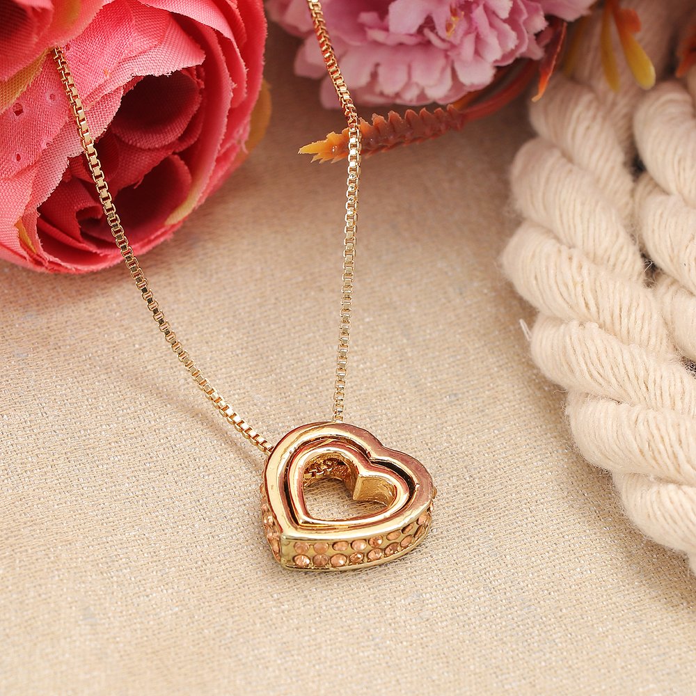 Double Gold-Plated Crystal Heart Pendant Necklace image 0
