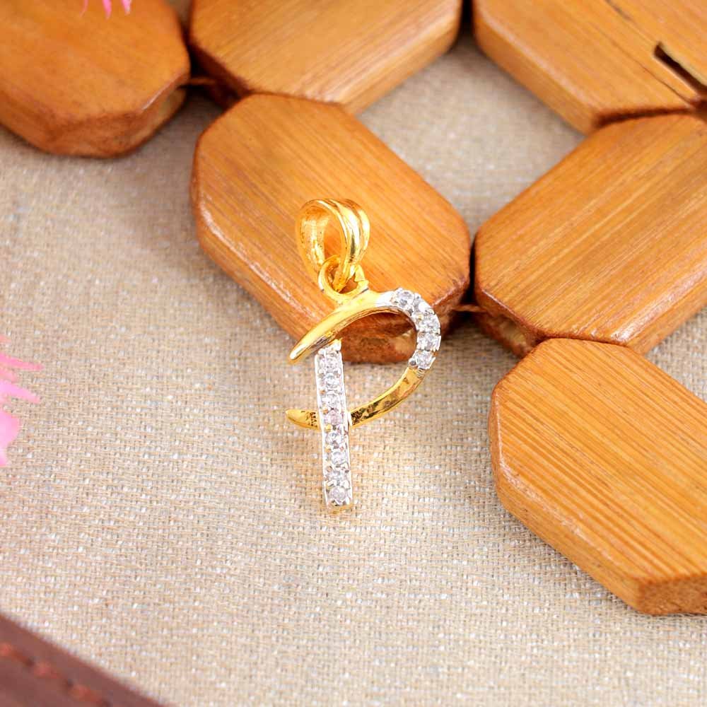 Gold Plated Ad Crystal Cubic Zirconia "P" Alphabet Without Chain Pendant for Women/Girls. image 1