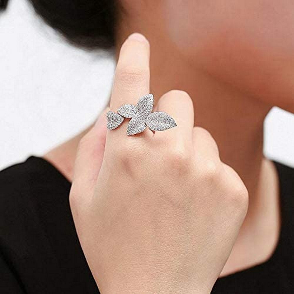 Silver-Plated Flower Open Free Size Ring image 2