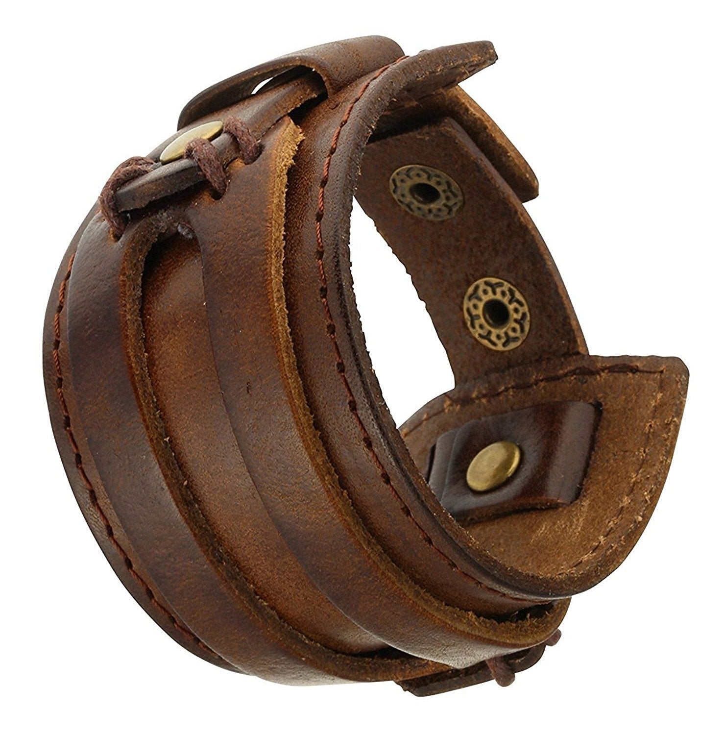 Brown Leather Wrist Band Bracelet for Men image 3