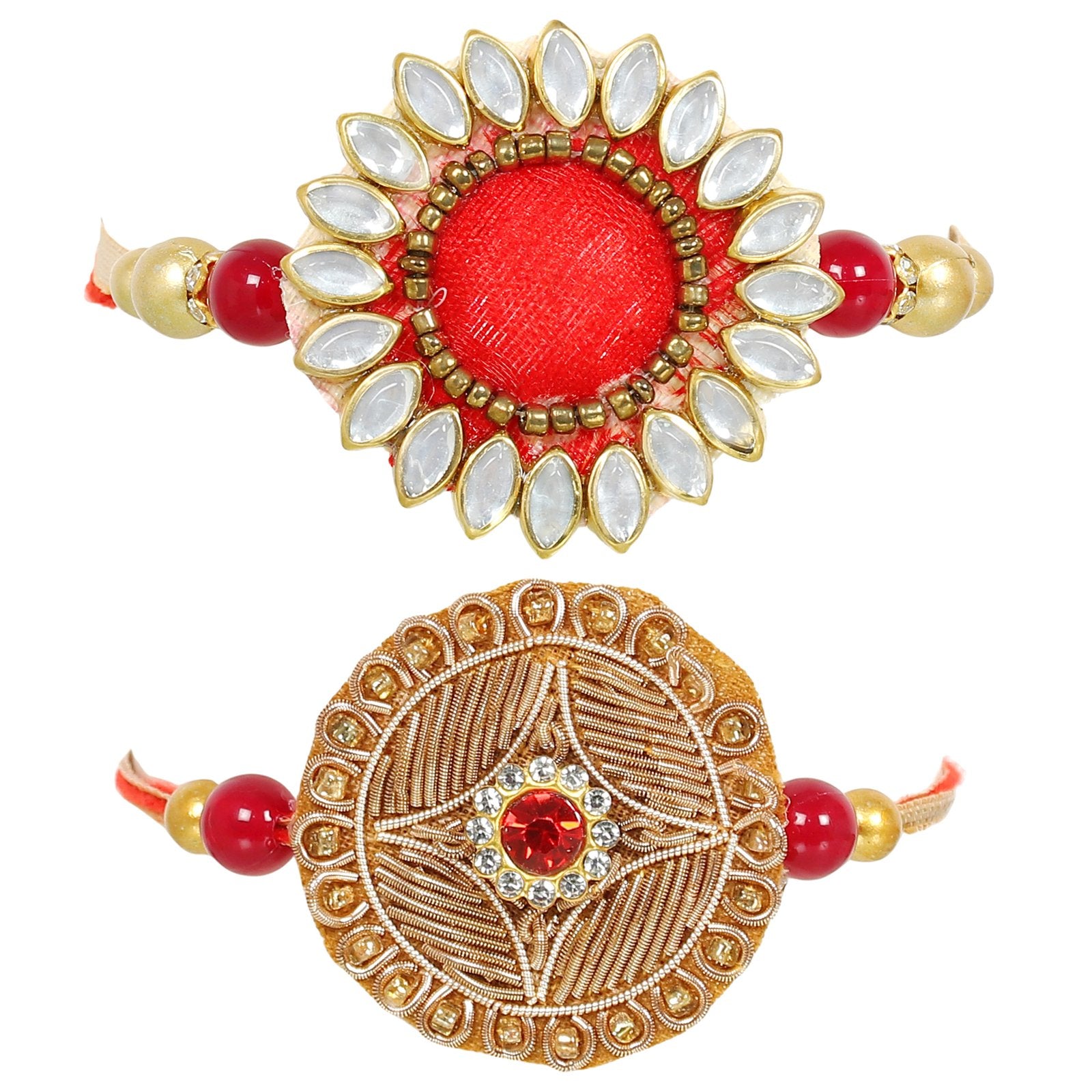 Men's Handmade Kundan Zari Set of 2 Rakhi Set image 2