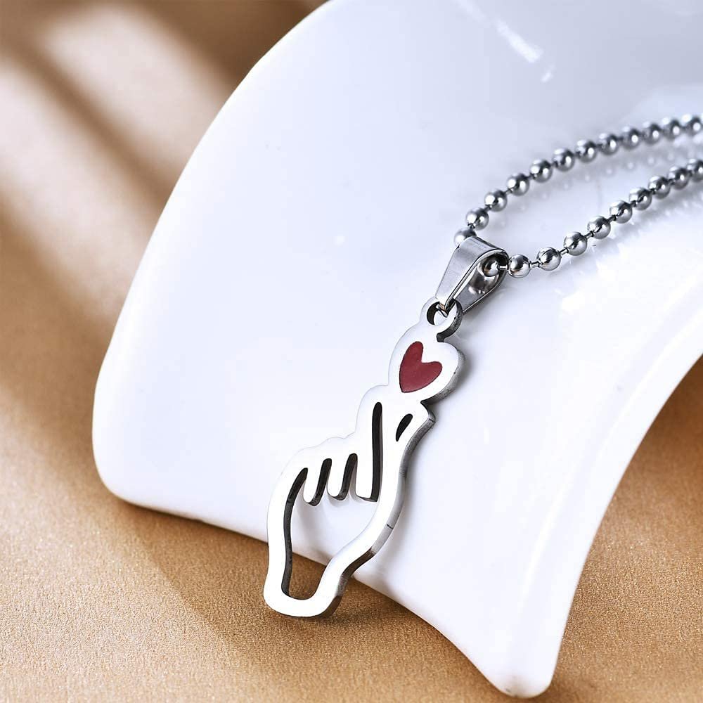 Hand Heart Silver-Plated Pendant Chain Necklace for Couples image 0