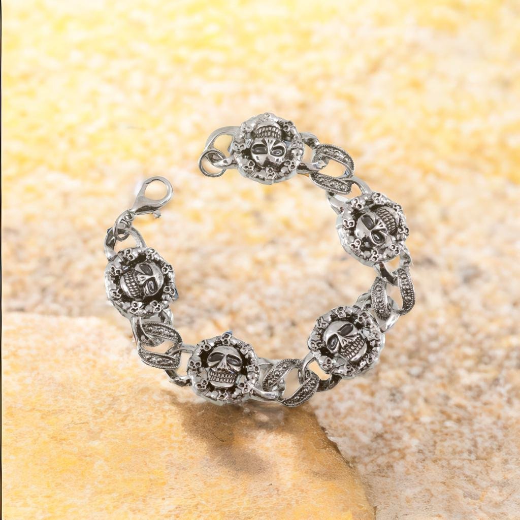 Men's Stainless Steel Silver Color Punk Skull Charms Bracelet image 6