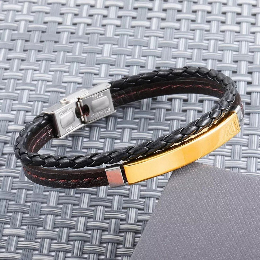 Bold Gold-Tone Double Wrap Black Bracelet for Men image 0
