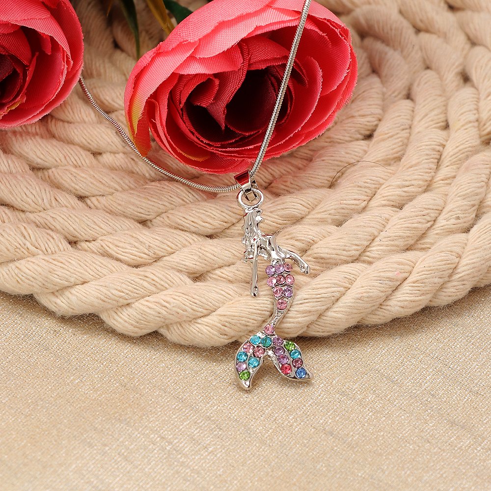 Silver Plated Pink Crystal  Mermaid Pendant Necklace image 0