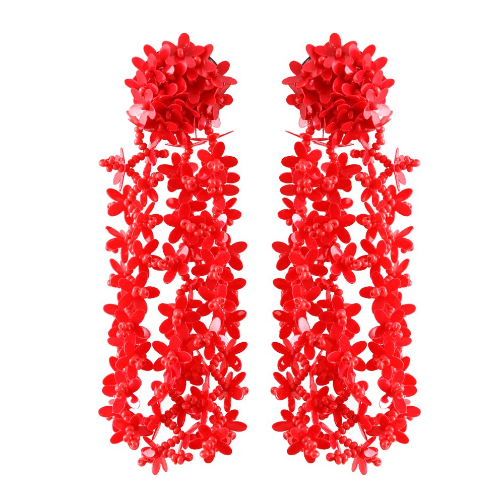 Red Beaded Floral Classic Tassel Earrings image 5