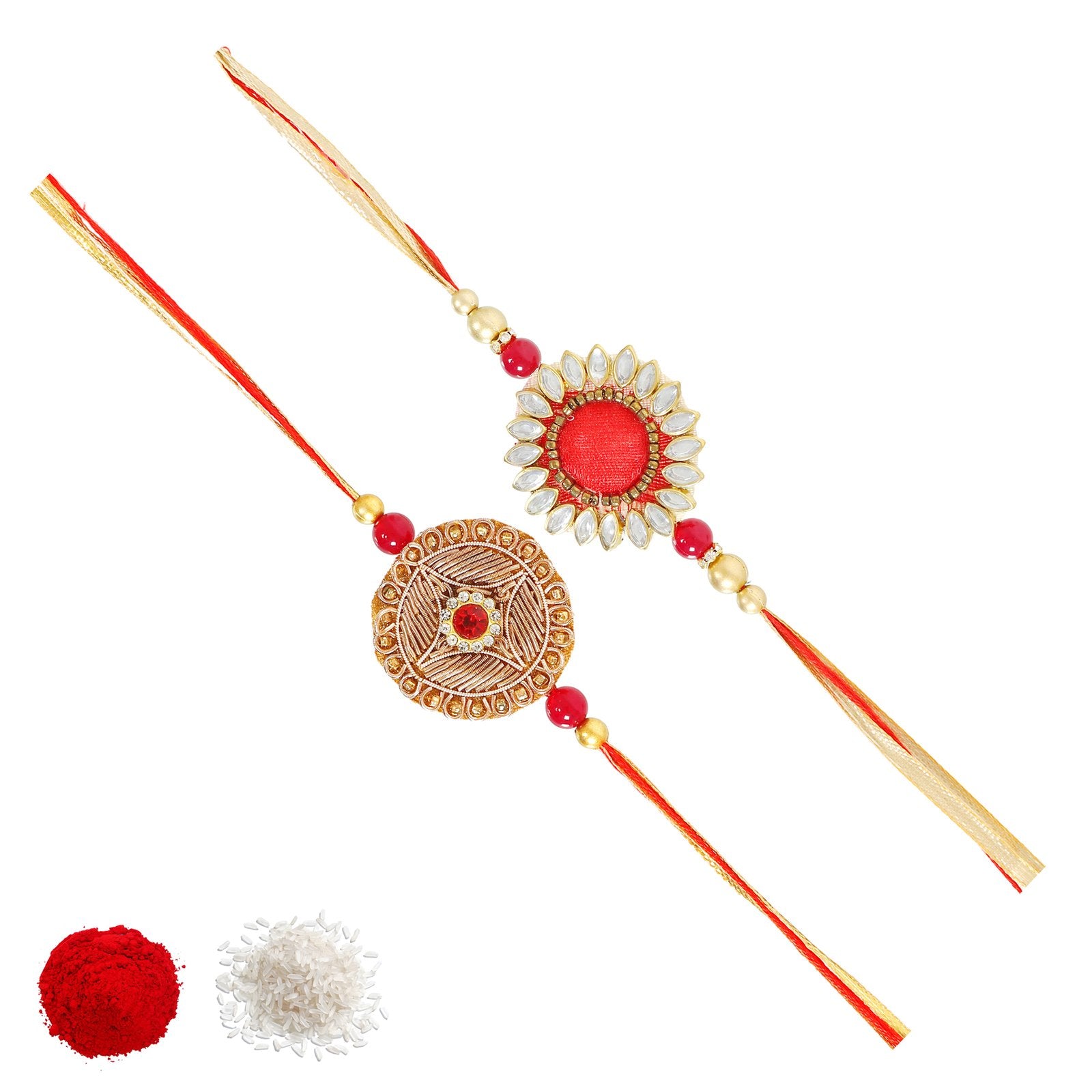 Men's Handmade Kundan Zari Set of 2 Rakhi Set image 3