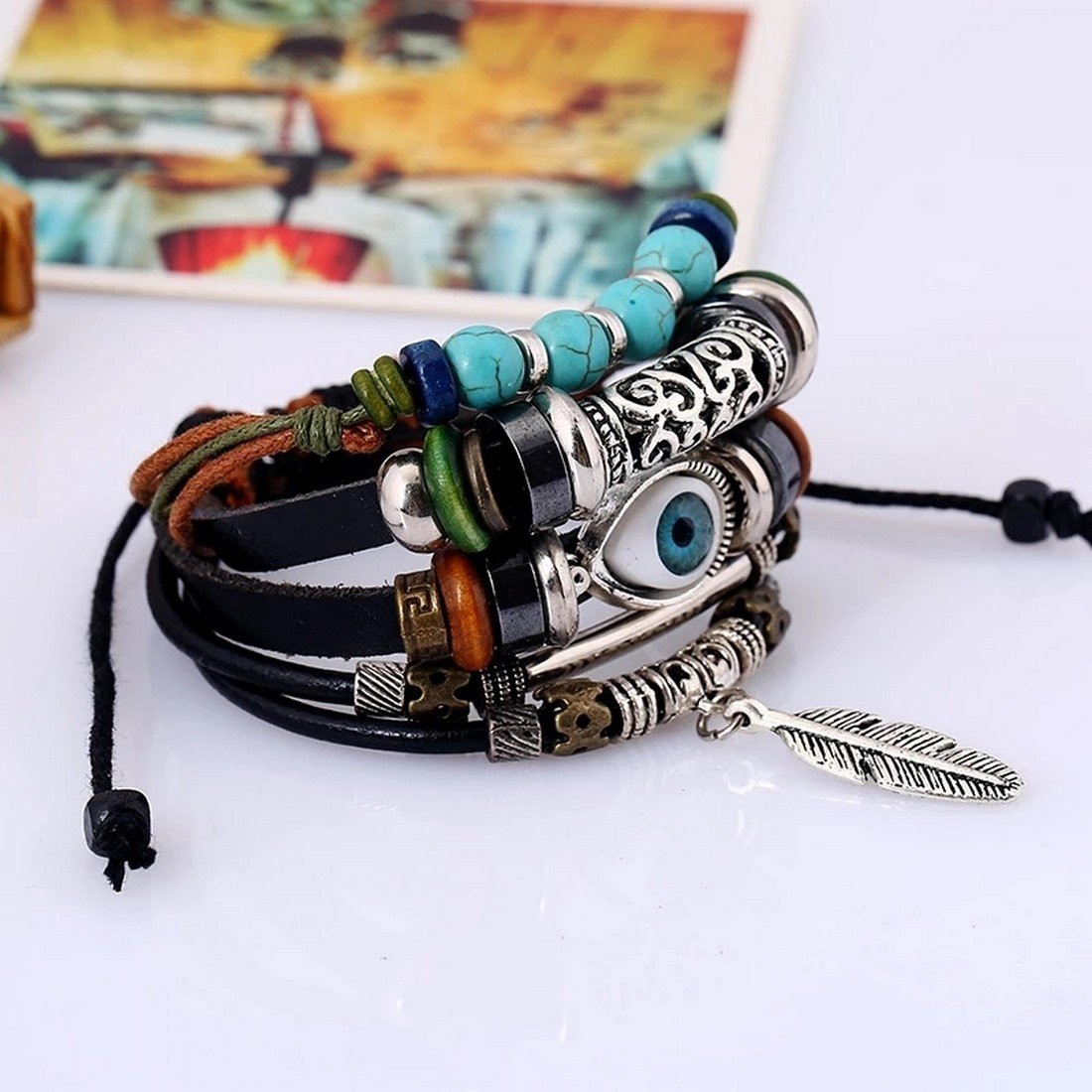 Evil Eye Multi-Layer Leather Bracelet image 1