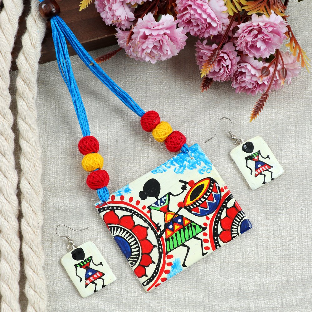 Handmade Hand-Painted Terracotta Tribal Jewellery Set image 0