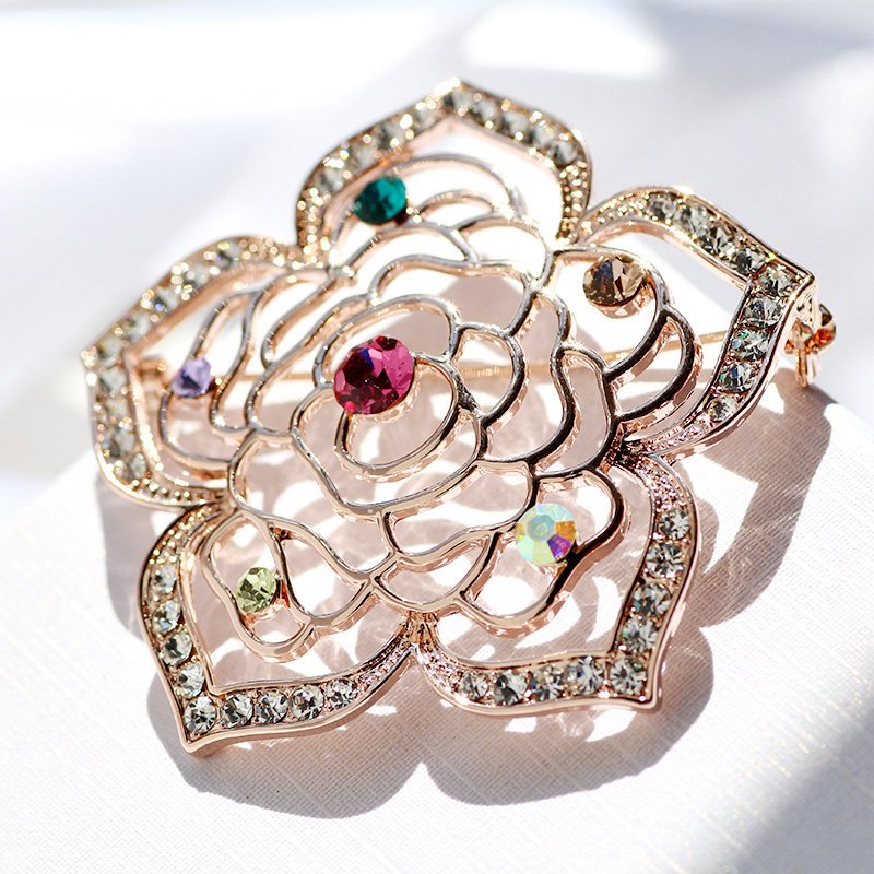 Gold-Plated Multicolor Crystal Flower Brooch For Women/Girl's image 2