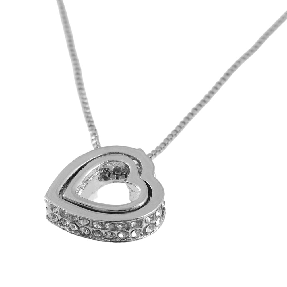 Double Silver-Plated White Crystal Heart Pendant Necklace image 1