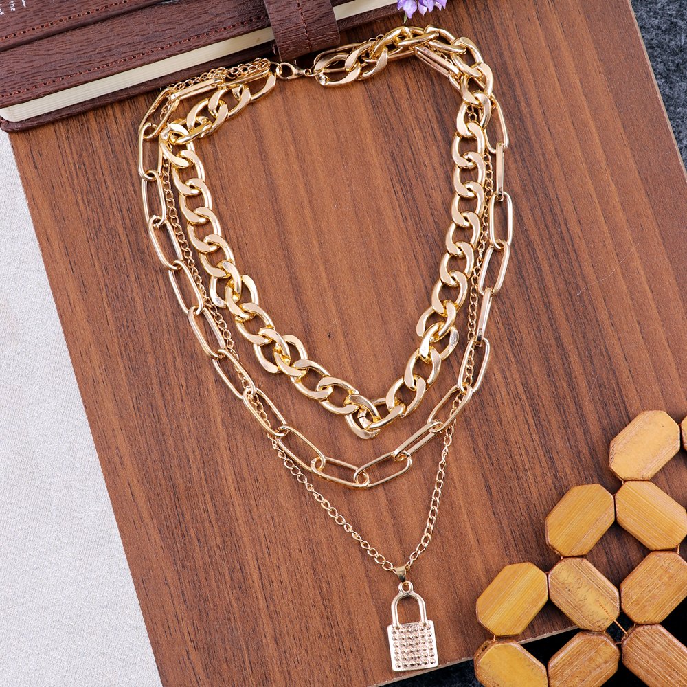 Gold-Tone Lock Inspired Layered Necklace image 2