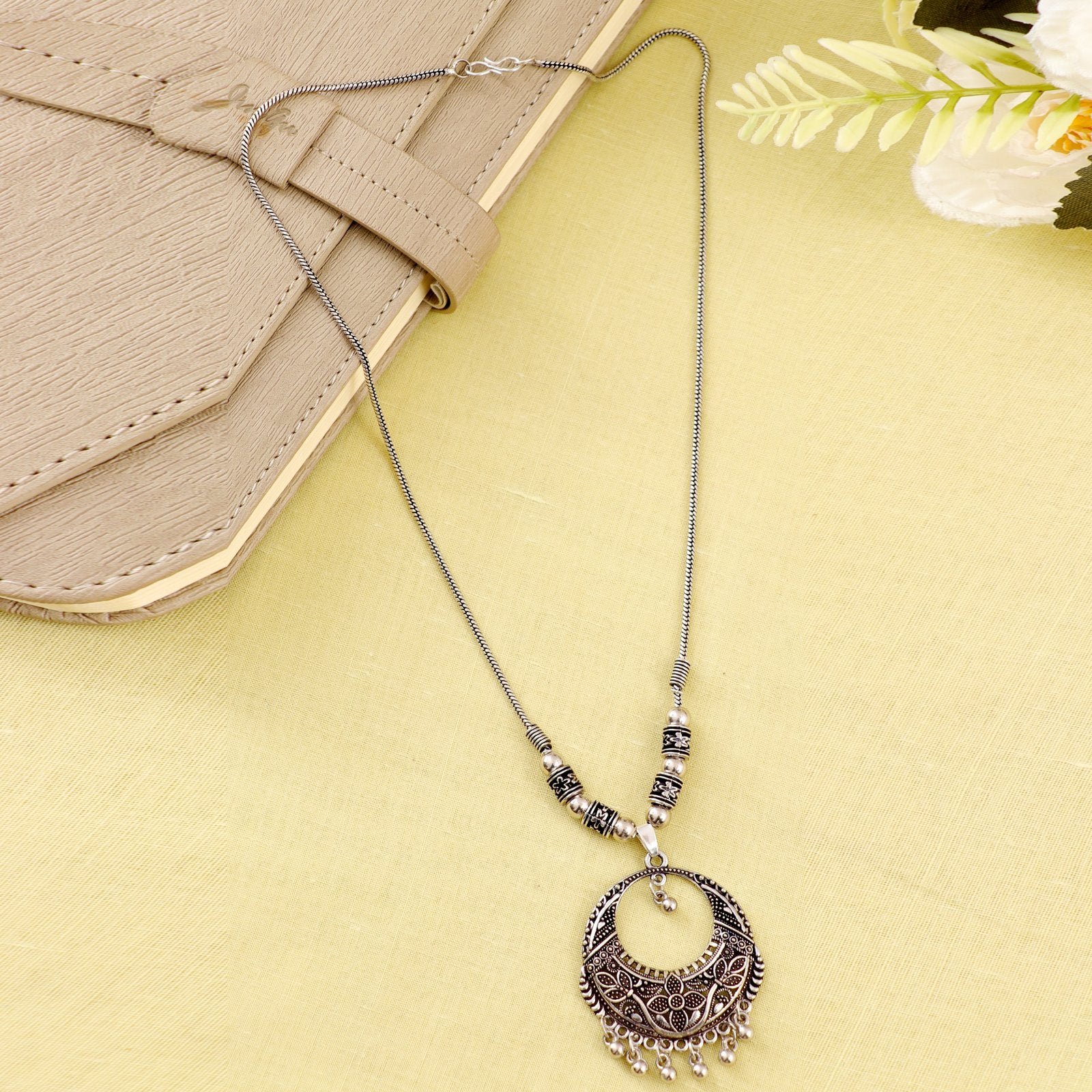 Oxidised Silver Long Hoop Pendant Necklace image 0