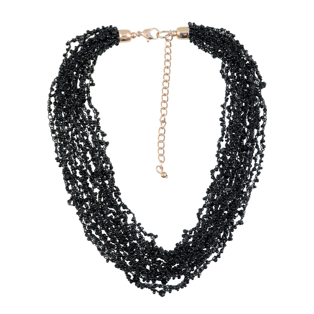 Black Gold-Tone Beaded Multi-Layer Long Necklace image 4
