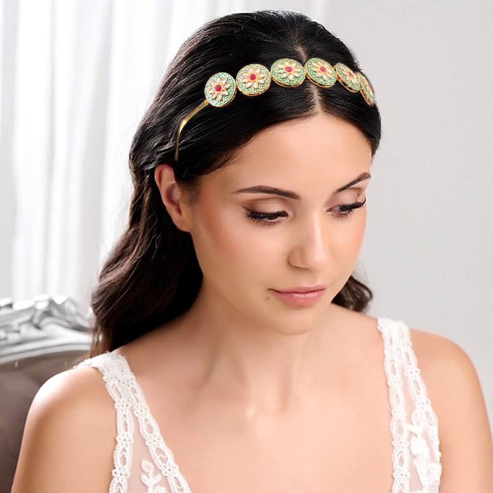 Gold-Plated Kundan Studded Sheeshphool Hairband with Free Brooch Gift image 1