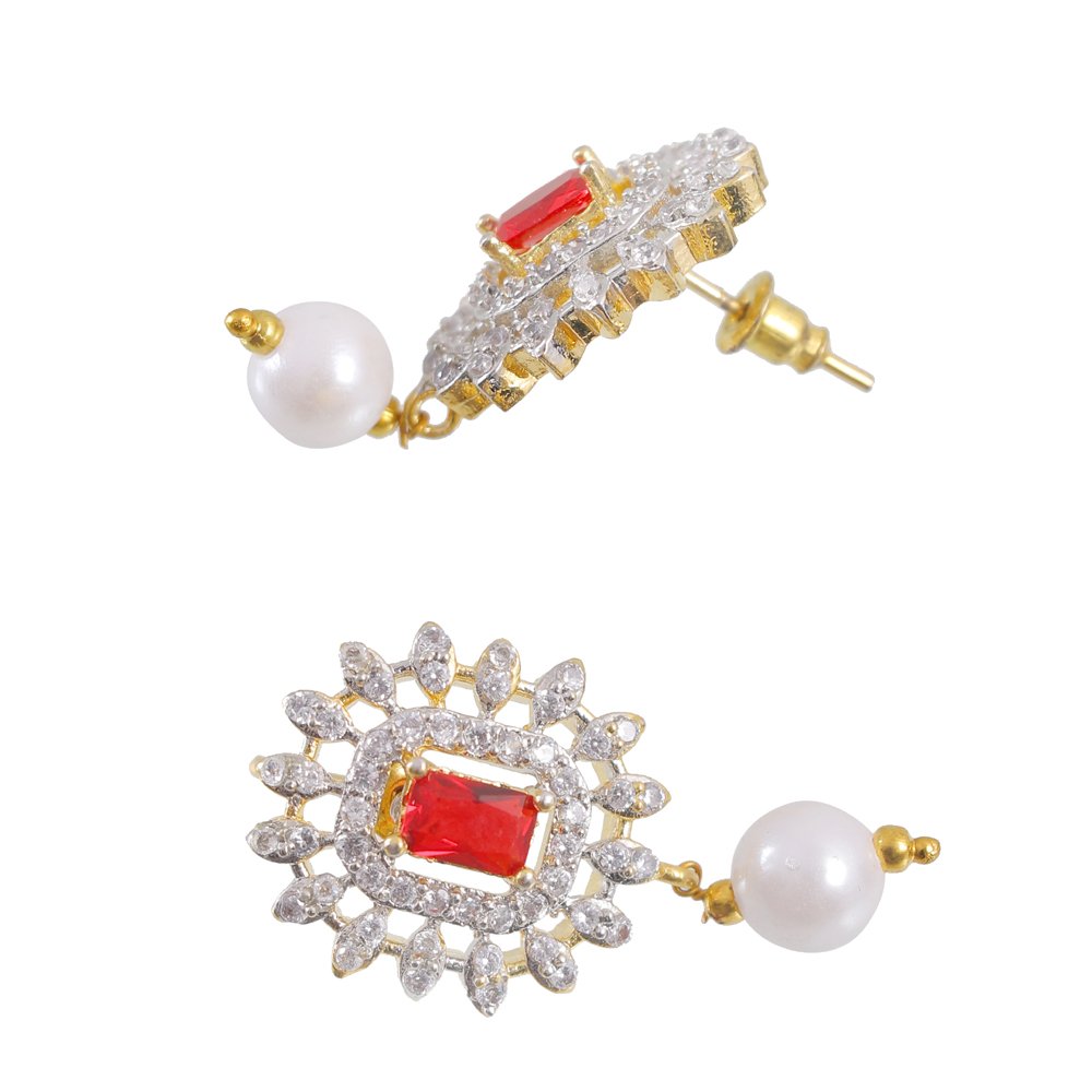 Women's Gold-Plated Red AD-Studded Beaded Multilayer Choker Jewellery Set image 5