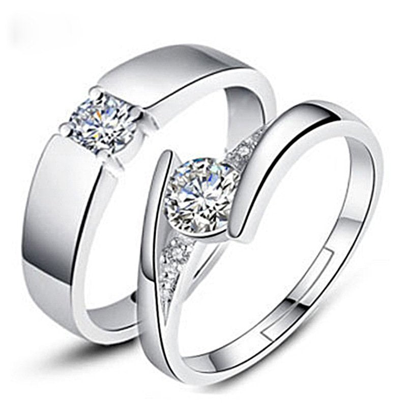 Silver-Plated Crystal Studded Couple Ring image 2
