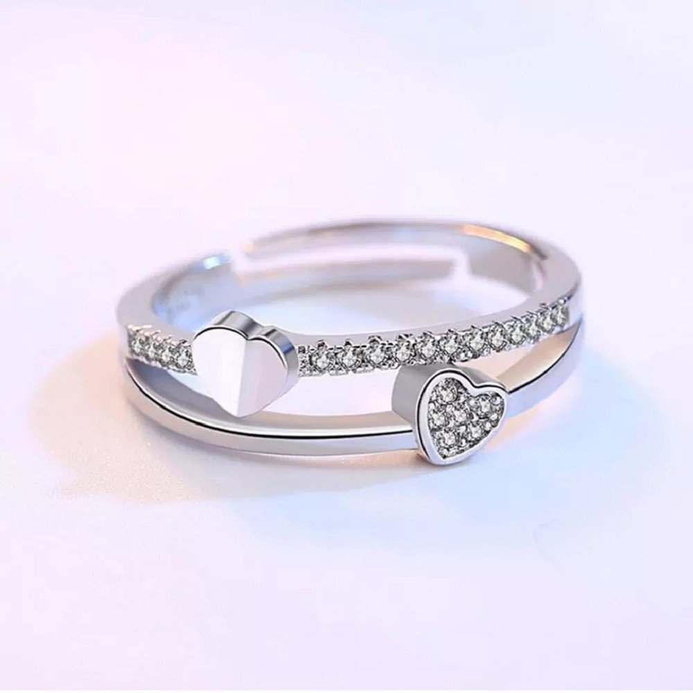 Heartbeat Harmony Crystal Couples Rings (Silver) image 3