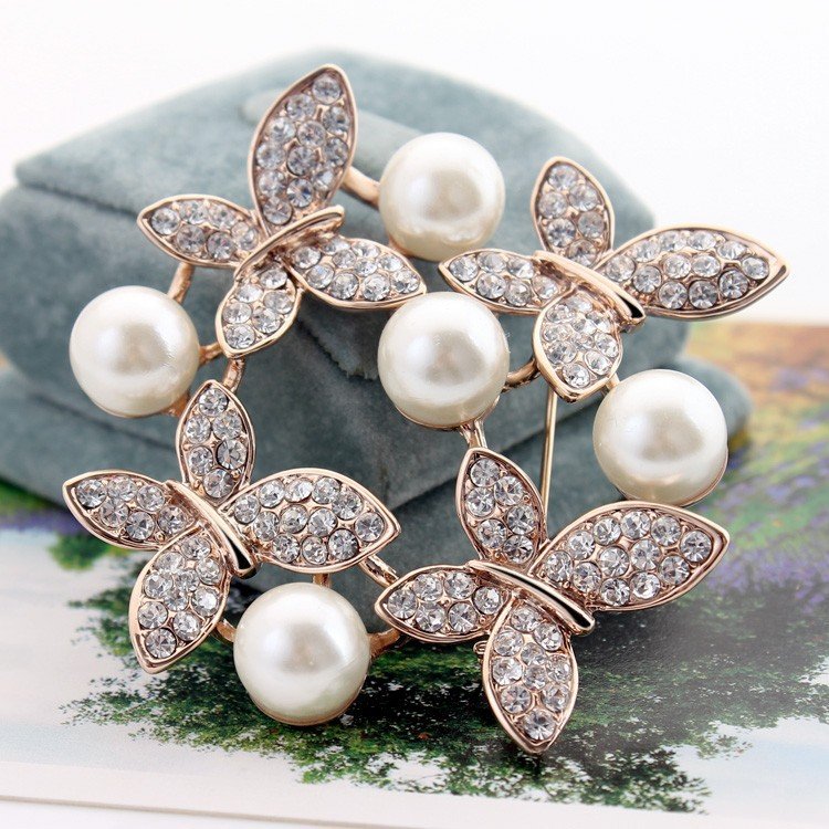 Gold-Plated Pearl Crown Circle Brooch For Womne/Girl's image 1
