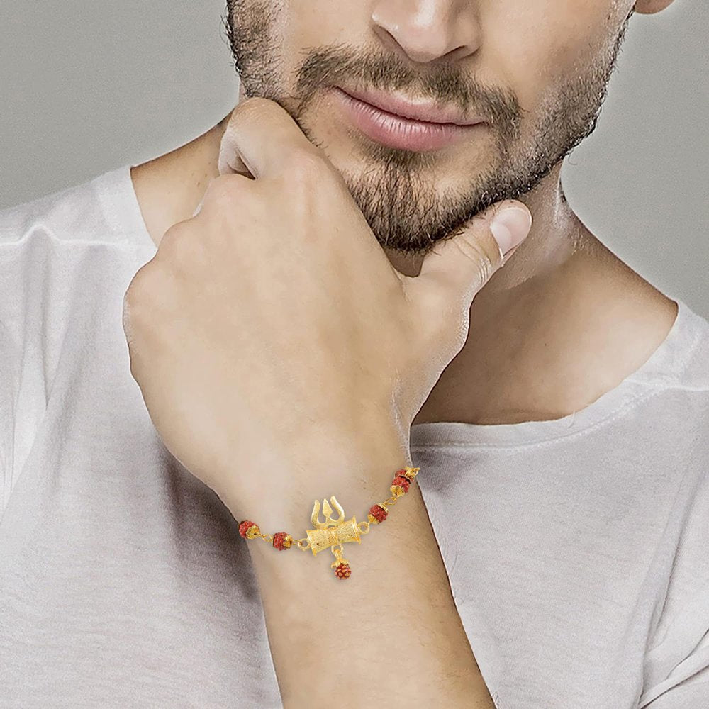 Men's Rudraksh Om Shiva Trishul Necklace & Rudraksh Bracelet Combo Set image 1