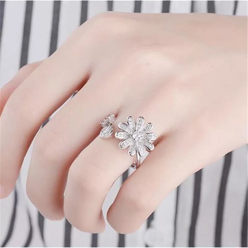 Silver-Plated Crystal-Studded Adjustable Finger Ring image 1