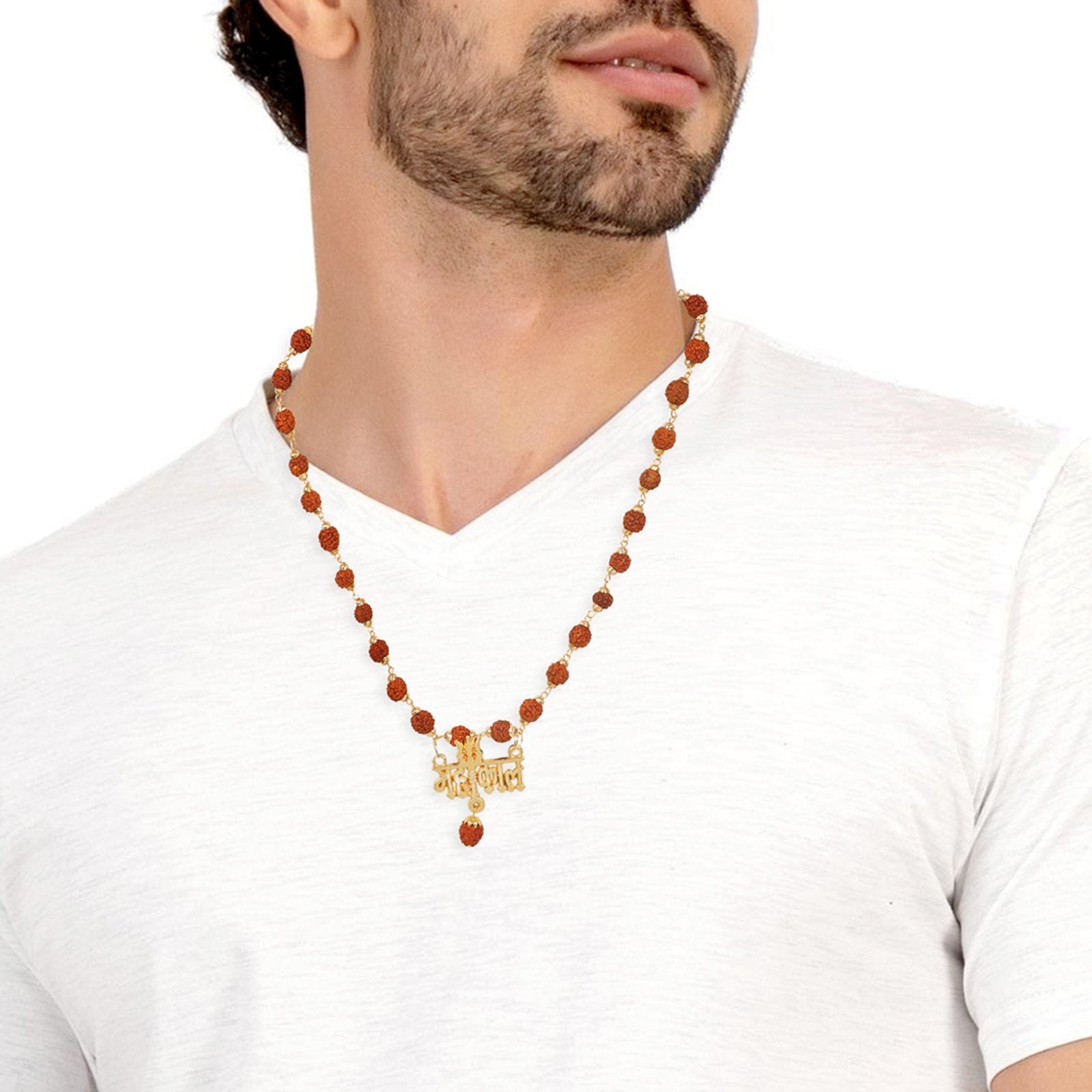 Men's Gold-Plated Rudraksh Mahakal Pendant Necklace & Rudraksh Bracelet Combo Set image 3