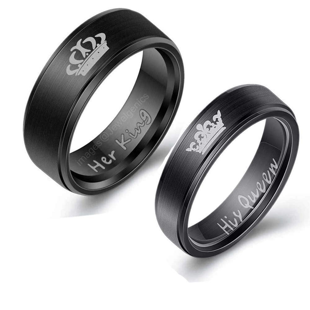 Black Crown King Queen Couple Ring Set image 2