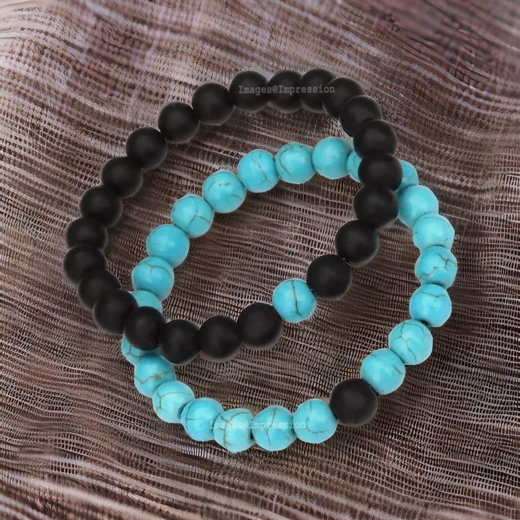 Onyx Turquoise Blue-Black Beads Stretch Friendship Reiki Bracelet for Men/Women image 5