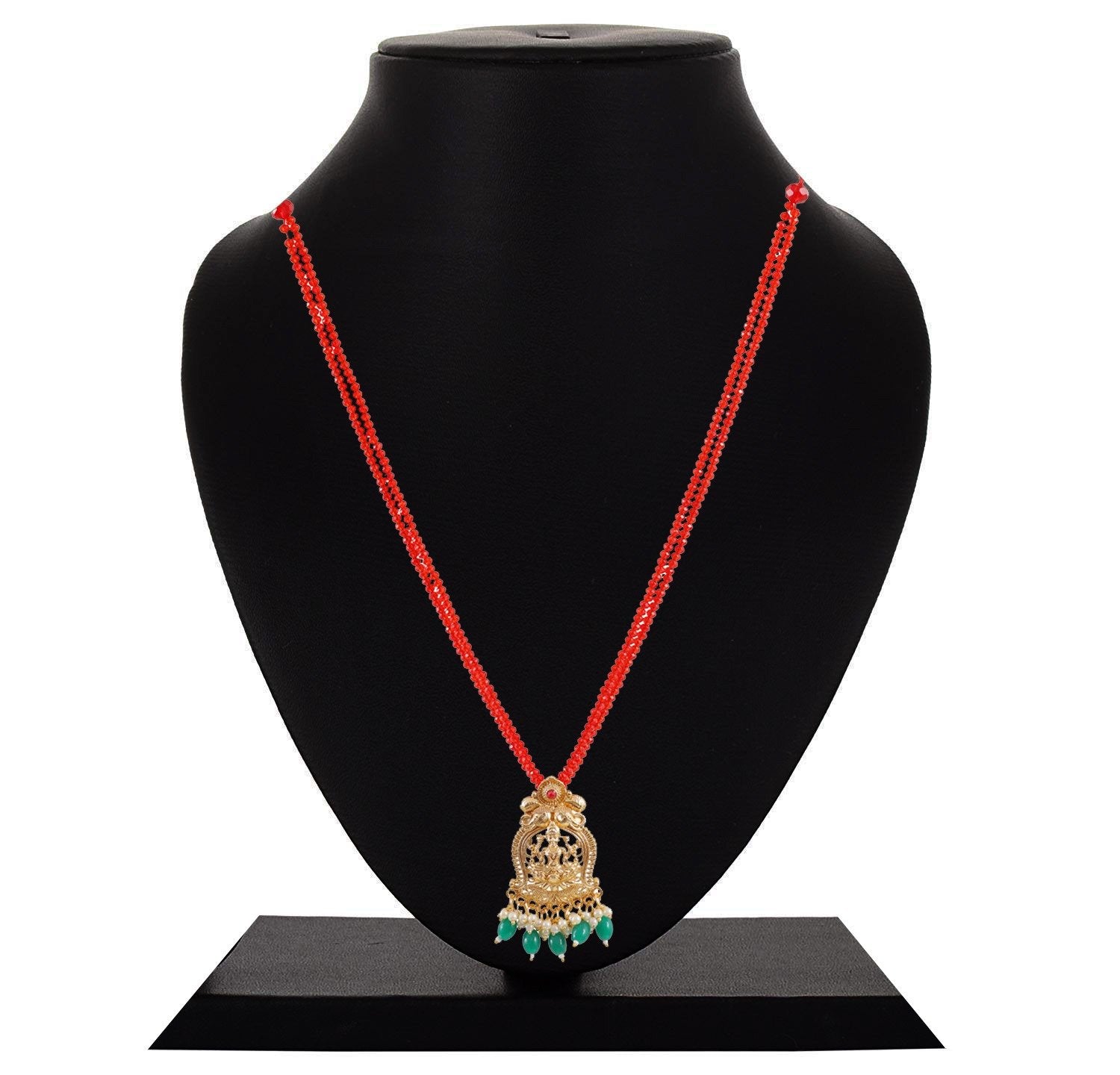 Goddess Lakshmi Red Beaded Layered Necklace image 1