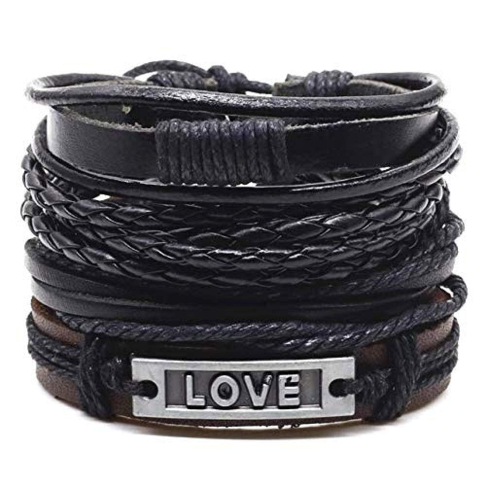 Bold Black Multi-Layer Love Leather Wrap Bracelet for Men/Women Set-4 image 1